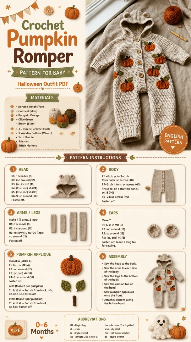 Little Pumpkin Romper: A Cozy Crochet Costume for Baby’s First Halloween