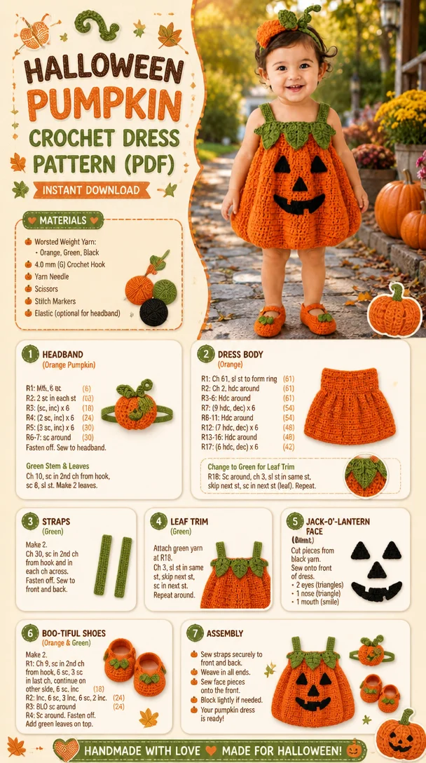 Pumpkin Princess: A Crochet Dress, Headband and Bootie Set for Halloween
