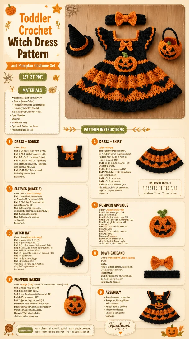 Bewitching Baby: A Crochet Witch Dress and Pumpkin Costume Set
